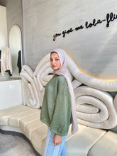 Hollowed Knit Split Sleeve Sweater - Olive