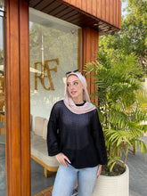 Hollowed Knit Split Sleeve Sweater - Black