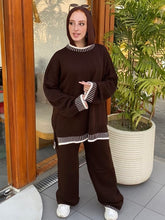 Pin strip Knit Set - Brown