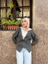 Knitted Wrap Blouse- Grey