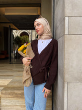 Knitted Wrap Blouse- Brown