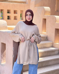Blouse With Ribbon- Beige