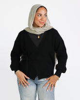 Knitted Wrap Blouse- Black