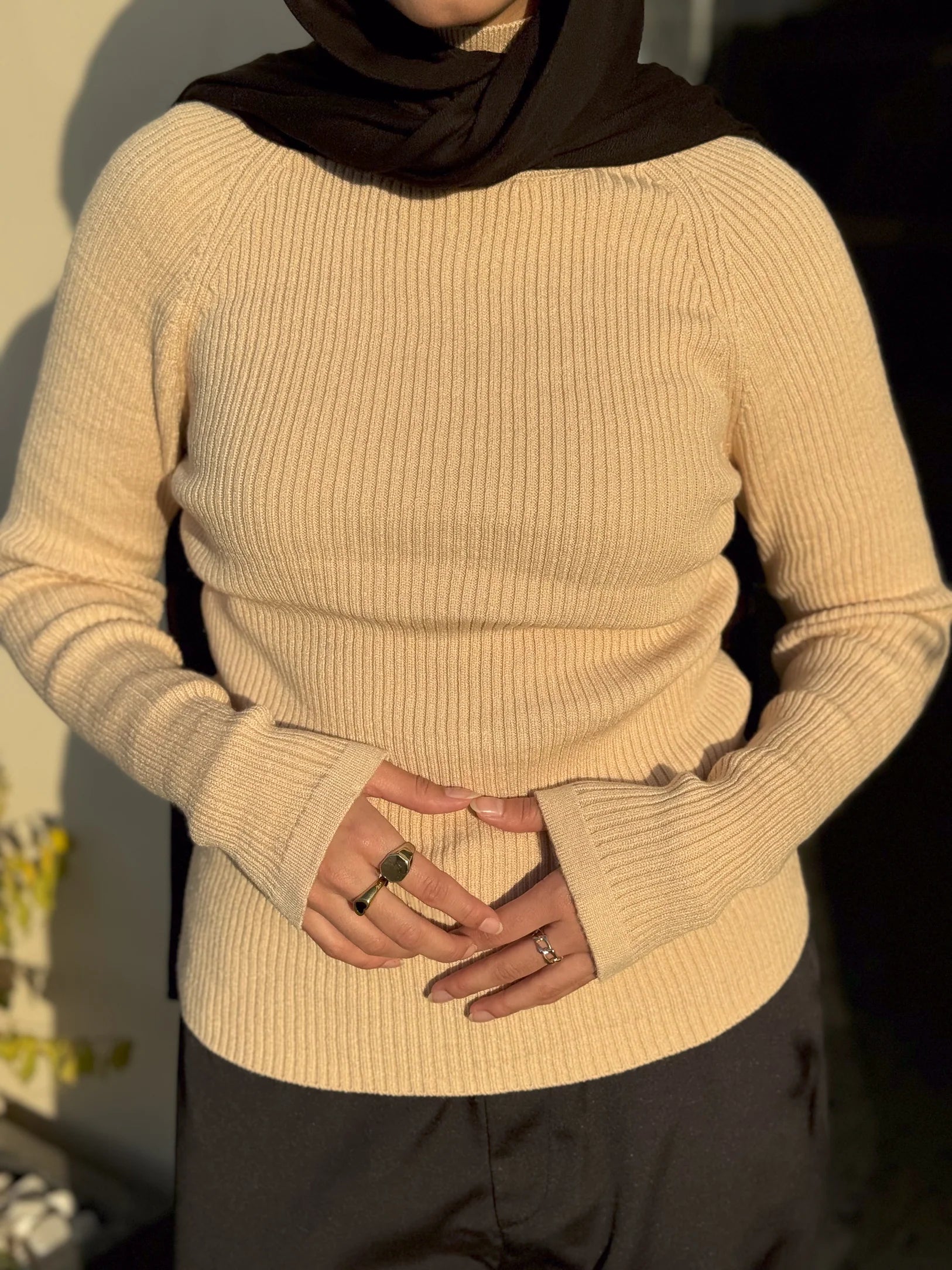 Turtleneck Ribbed Knit Top