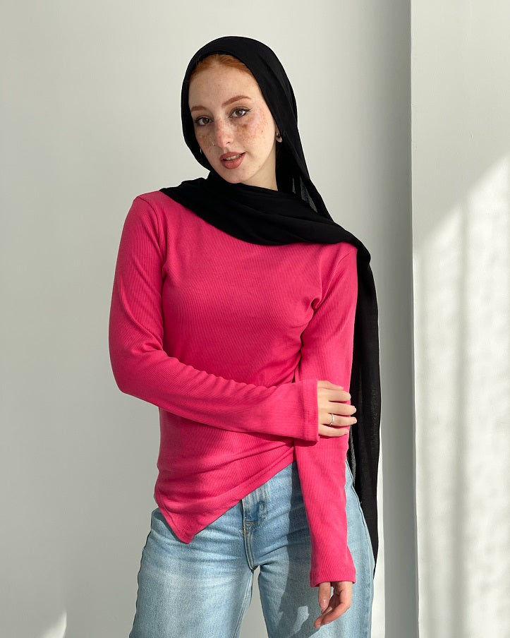 Hot Pink Sleeved Basic With Slit