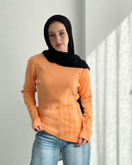 Peach Orange Sleeved Basic With Slit