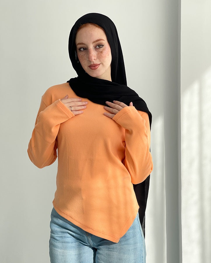 Peach Orange Sleeved Basic With Slit