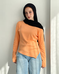 Peach Orange Sleeved Basic With Slit