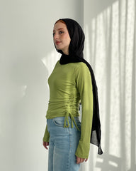 Ribbed Moss Green Sleeved Basic