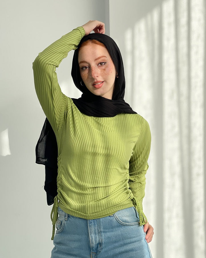 Ribbed Moss Green Sleeved Basic