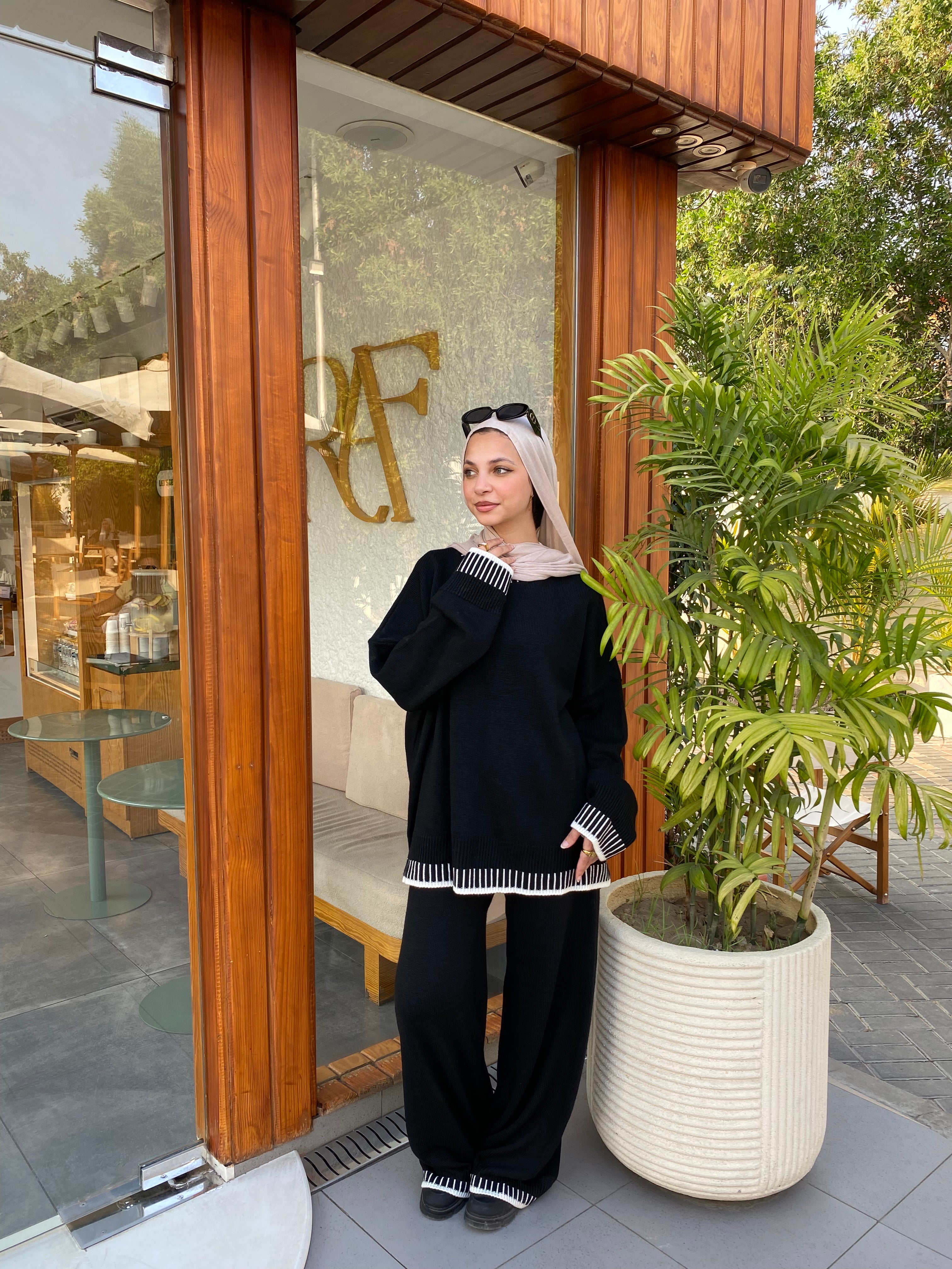 Pin strip Knit Set - Black