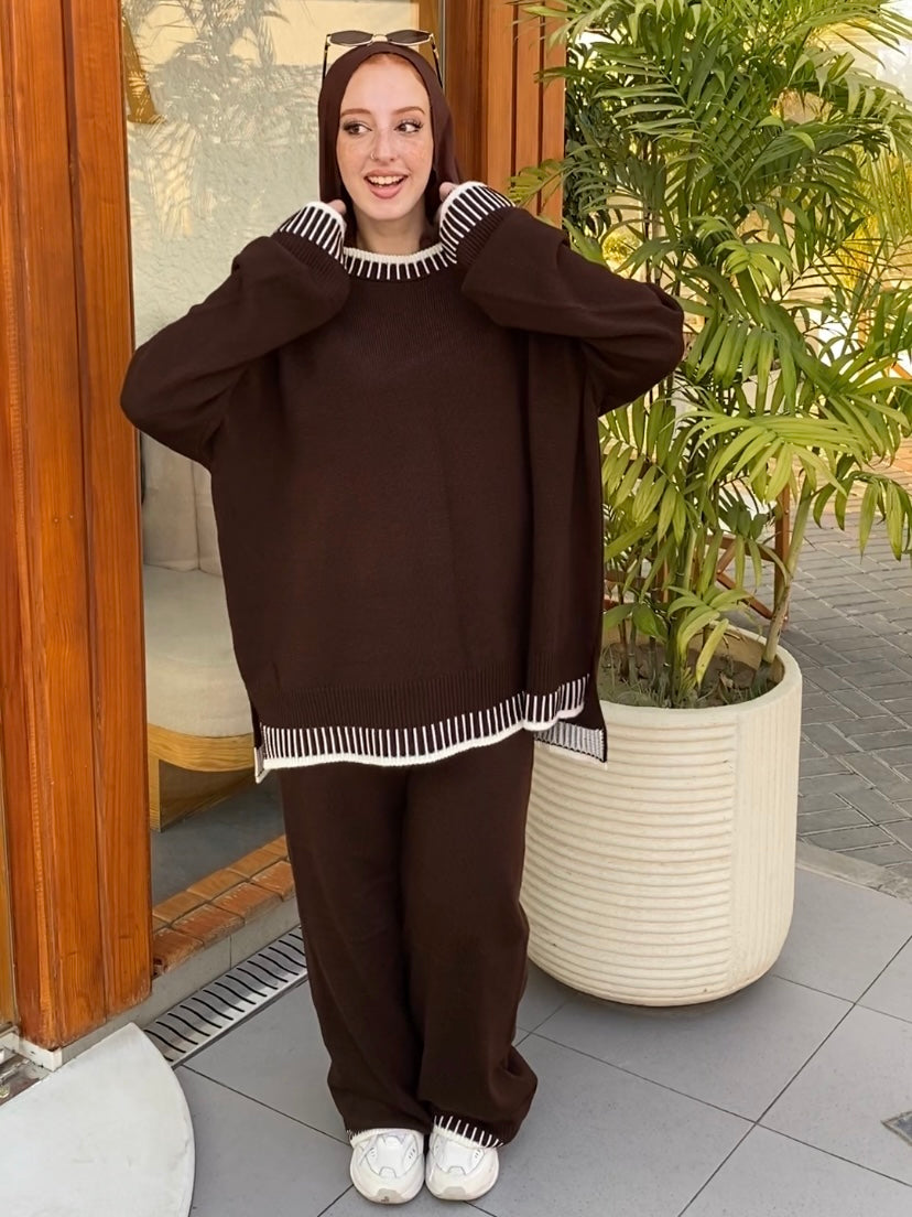 Pin strip Knit Set - Brown