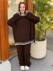 Pin strip Knit Set - Brown
