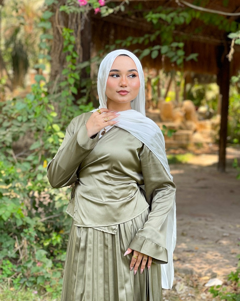 Wrap Plisse Blouse- Olive