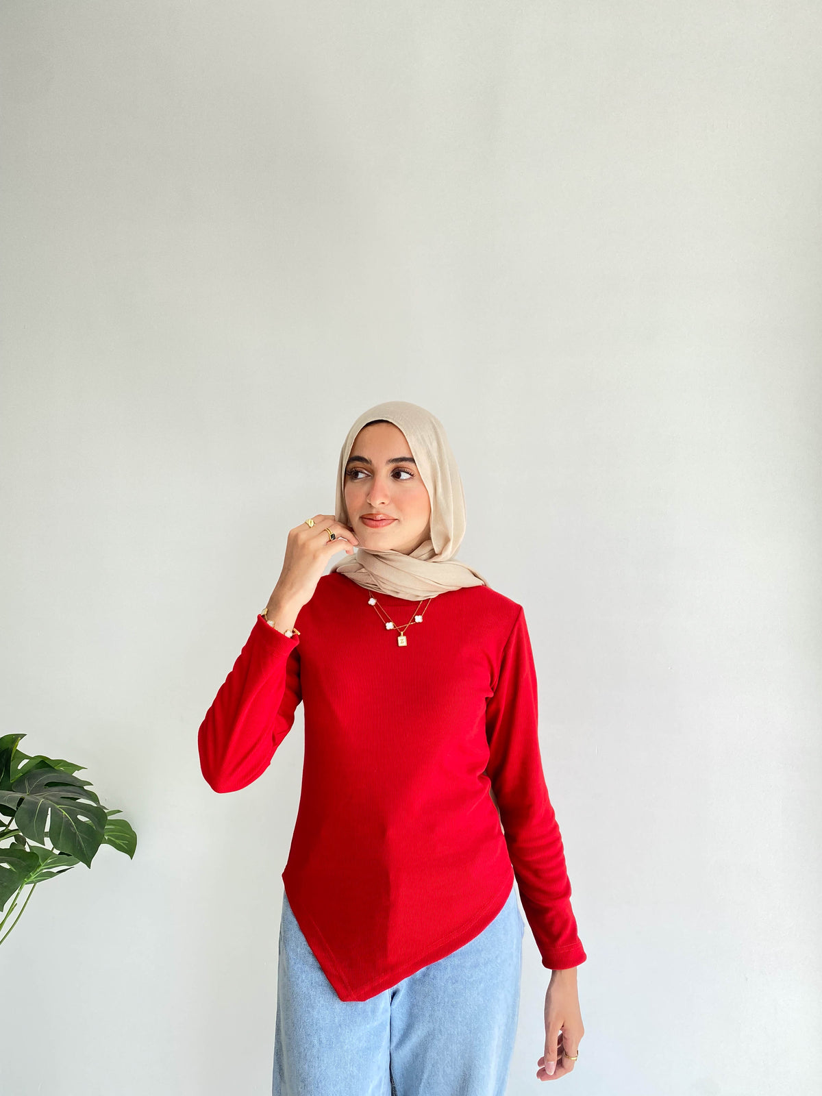 Red Sleeved Basic With Slit