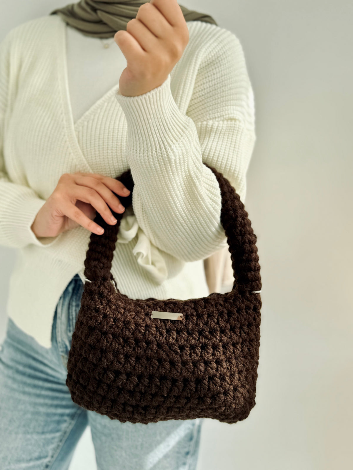 Chunky Crochet Bag- Brown