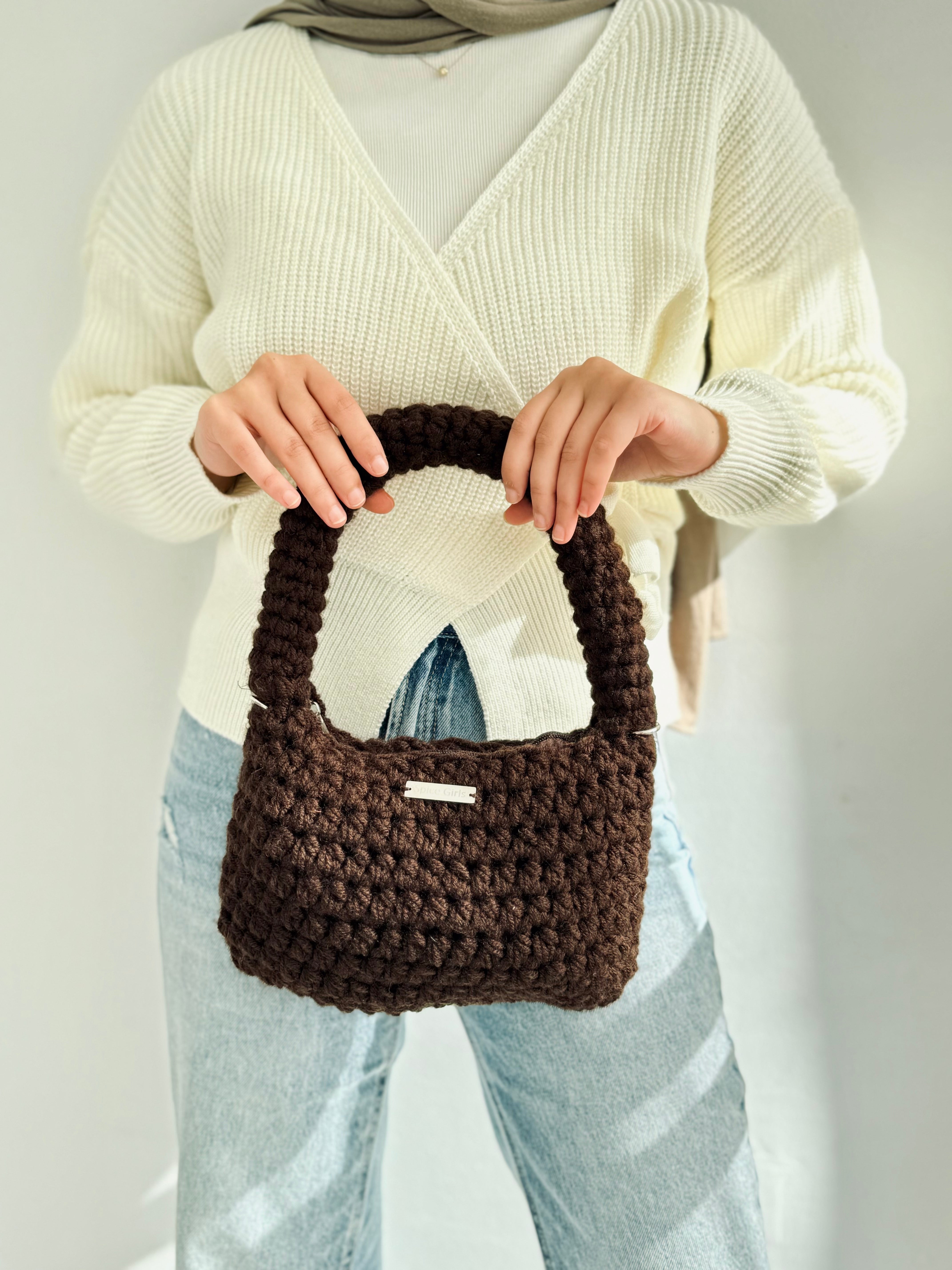 Chunky Crochet Bag- Brown