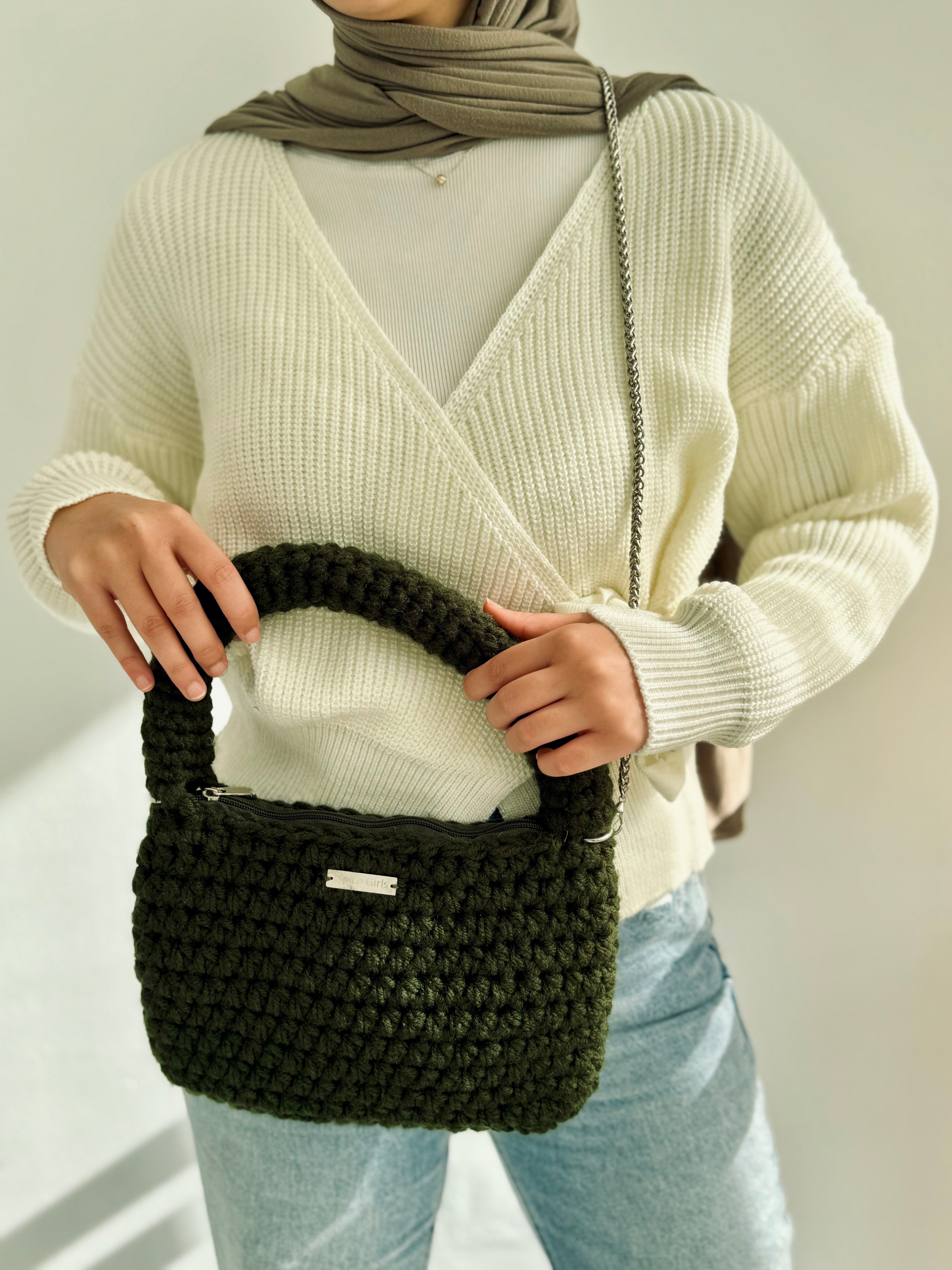 Chunky Crochet Bag- Olive