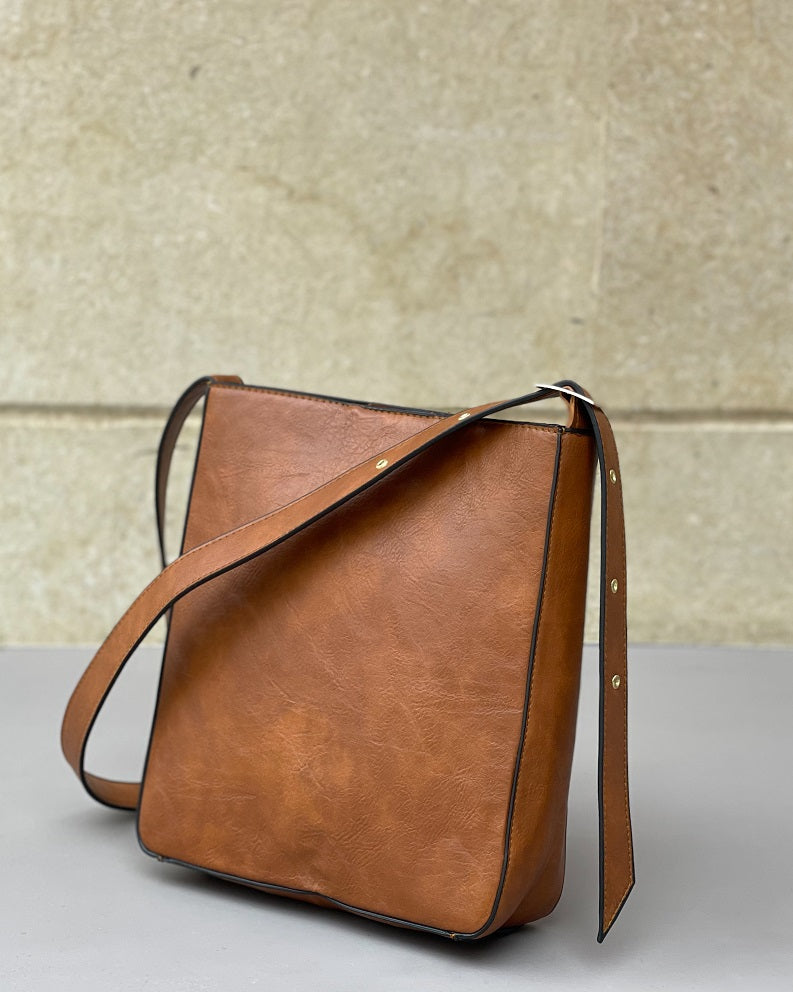 Camel leather cross bag