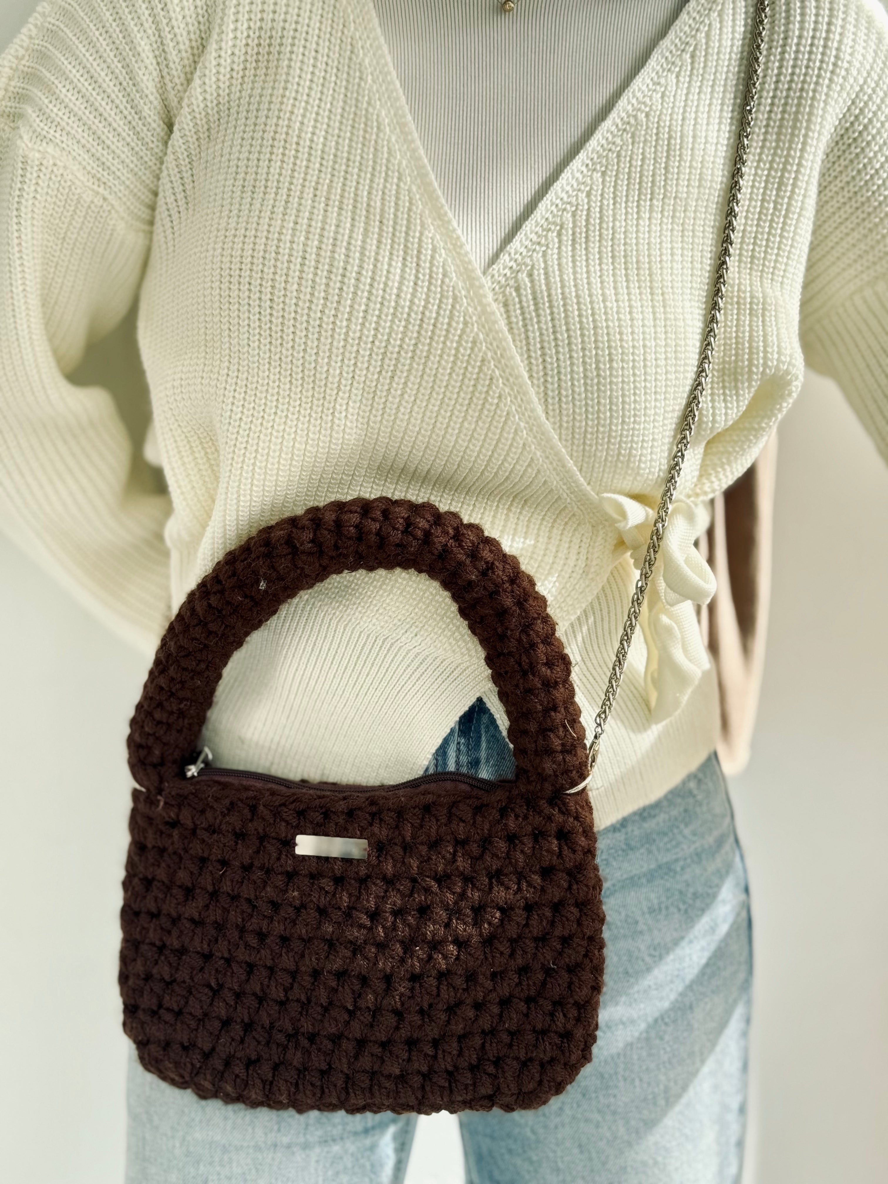 Chunky Crochet Bag- Brown