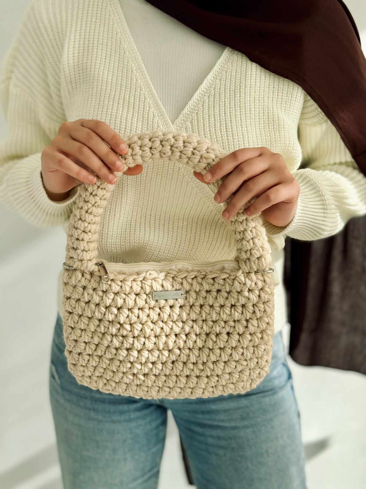 Chunky Crochet Bag- Beige