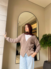 Knitted Wrap Blouse- Light Champagne