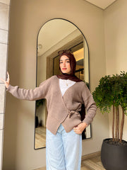 Knitted Wrap Blouse- Light Champagne