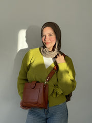 Camel Leather Bucket Bag