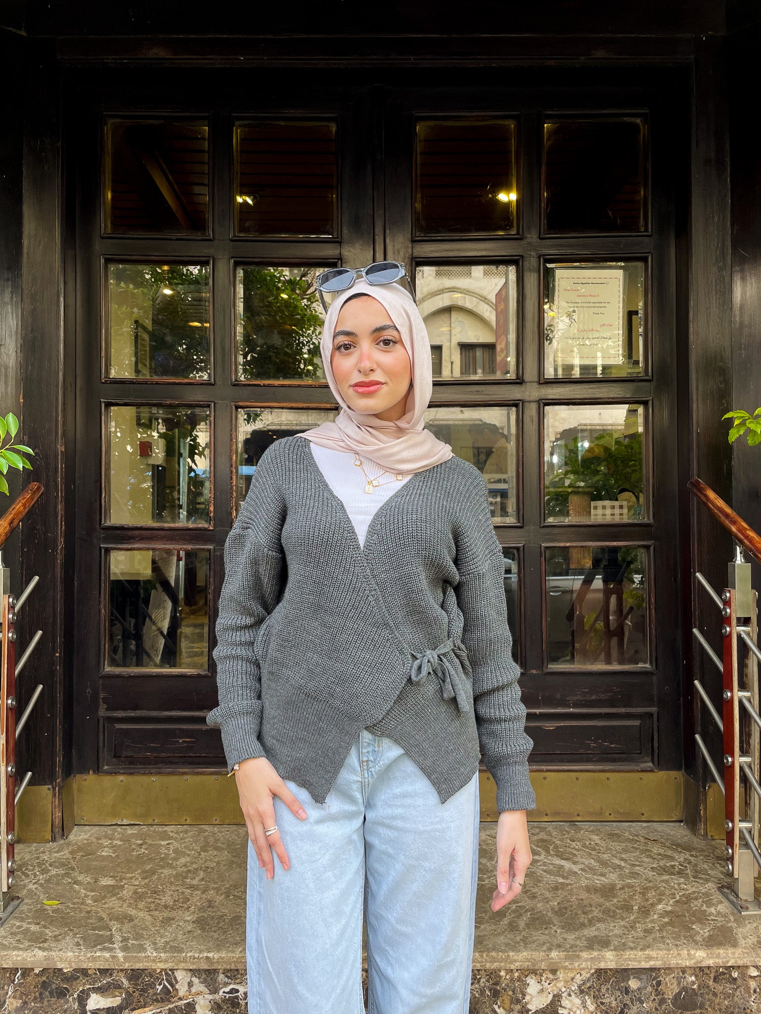Knitted Wrap Blouse- Grey