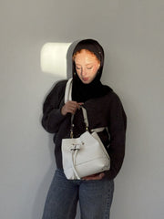 Drawstring Bucket Bag-White