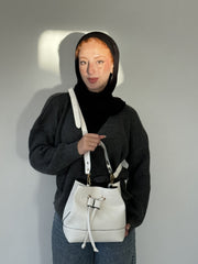 Drawstring Bucket Bag-White