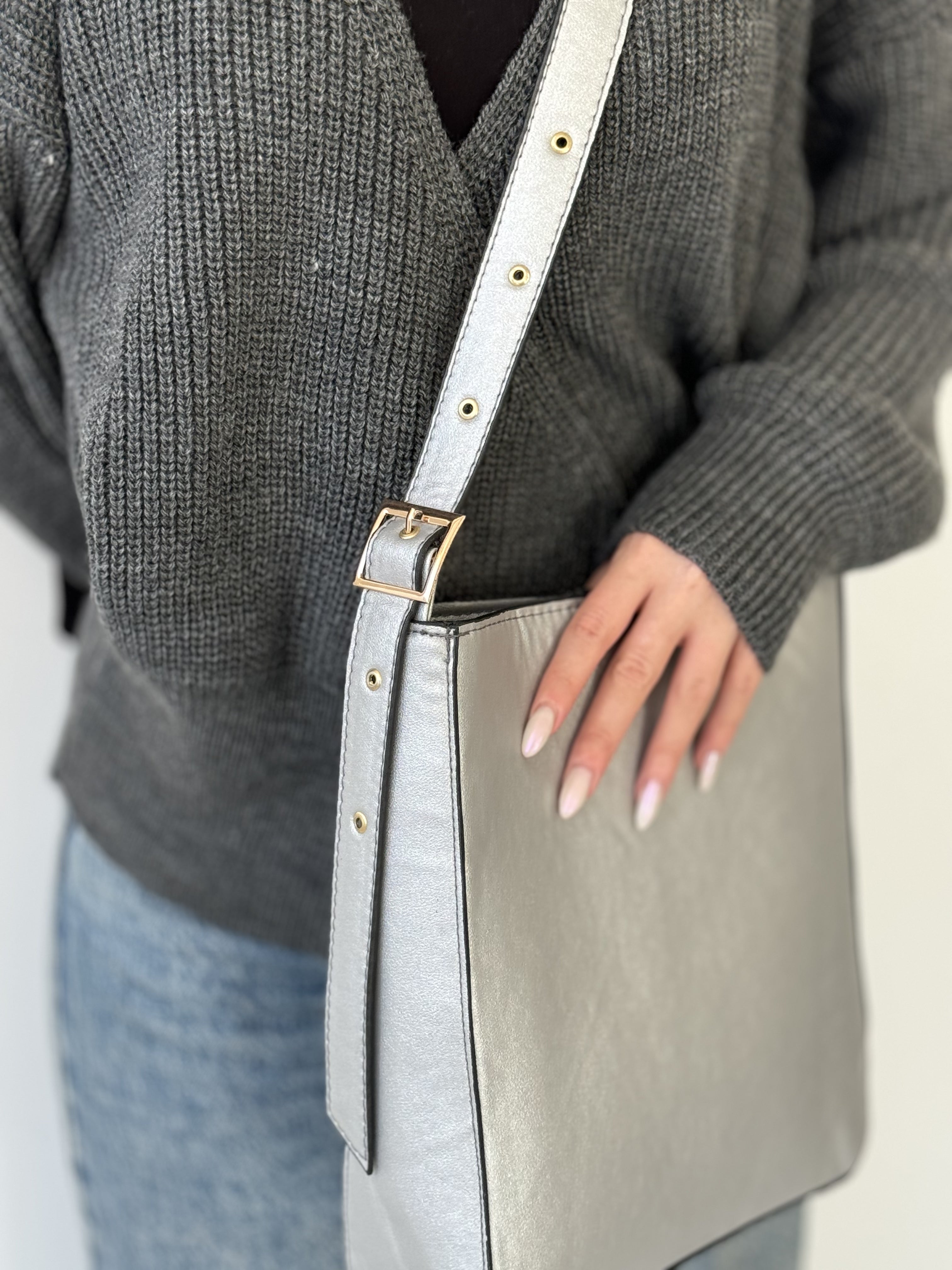 Silver Leather Cross Bag