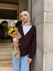 Knitted Wrap Blouse- Brown