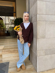 Knitted Wrap Blouse- Brown