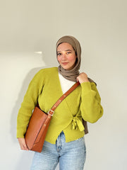 Camel leather cross bag