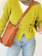 Camel leather cross bag