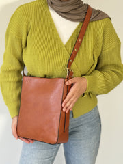 Camel leather cross bag