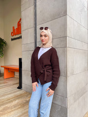 Knitted Wrap Blouse- Brown