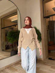 Knitted Wrap Blouse- Beige