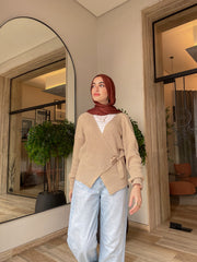 Knitted Wrap Blouse- Beige