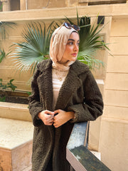 Long Teddy Coat- Olive