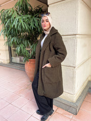 Long Teddy Coat- Olive