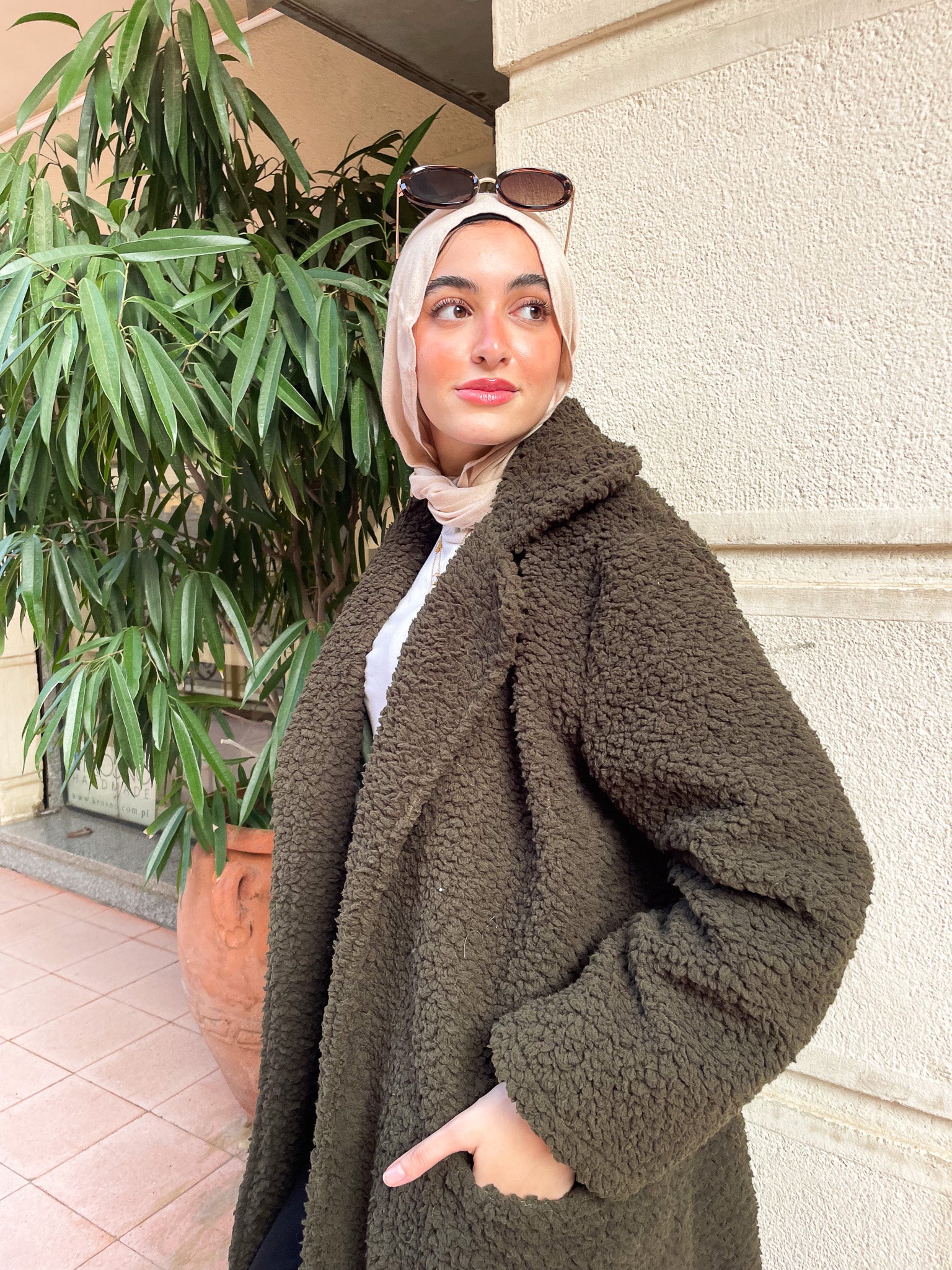 Long Teddy Coat- Olive