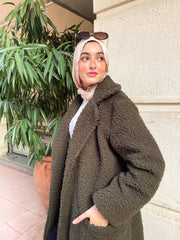 Long Teddy Coat- Olive