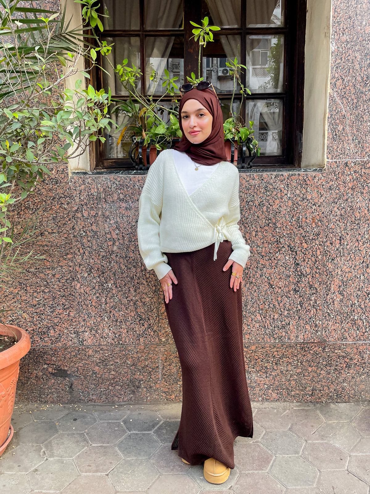 Midi Regular Knit Skirt- Brown