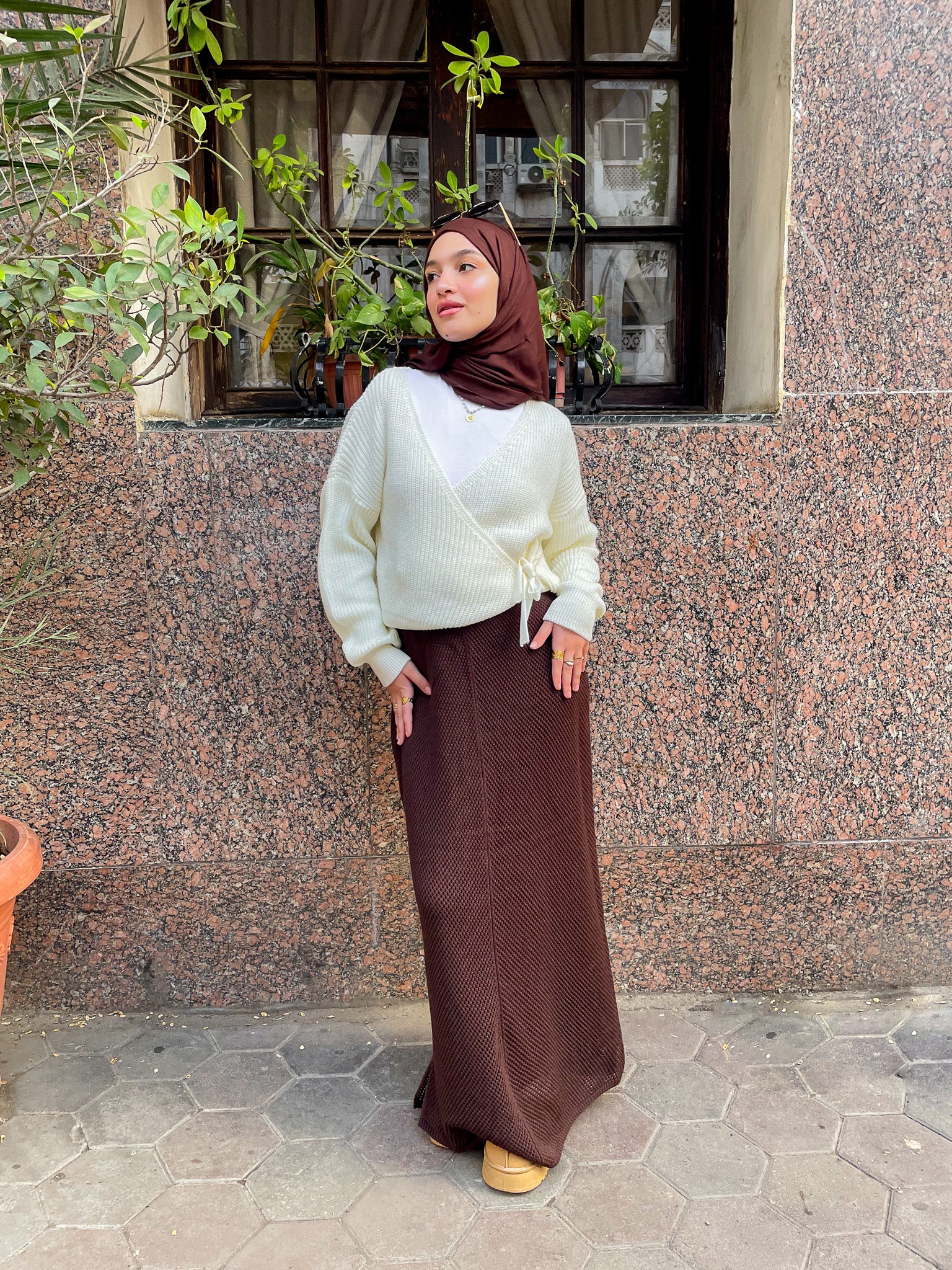 Midi Regular Knit Skirt- Brown