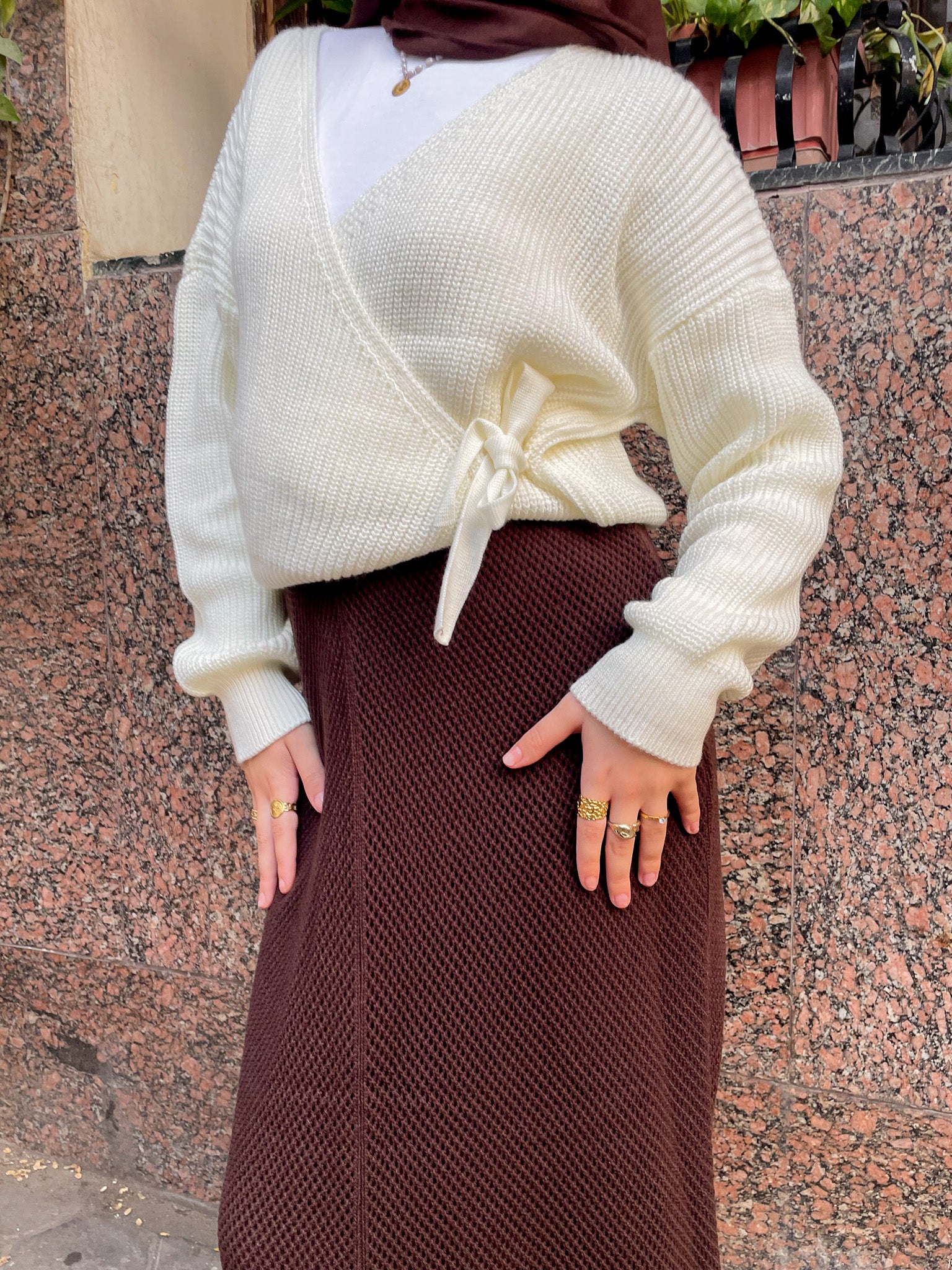 Midi Regular Knit Skirt- Brown