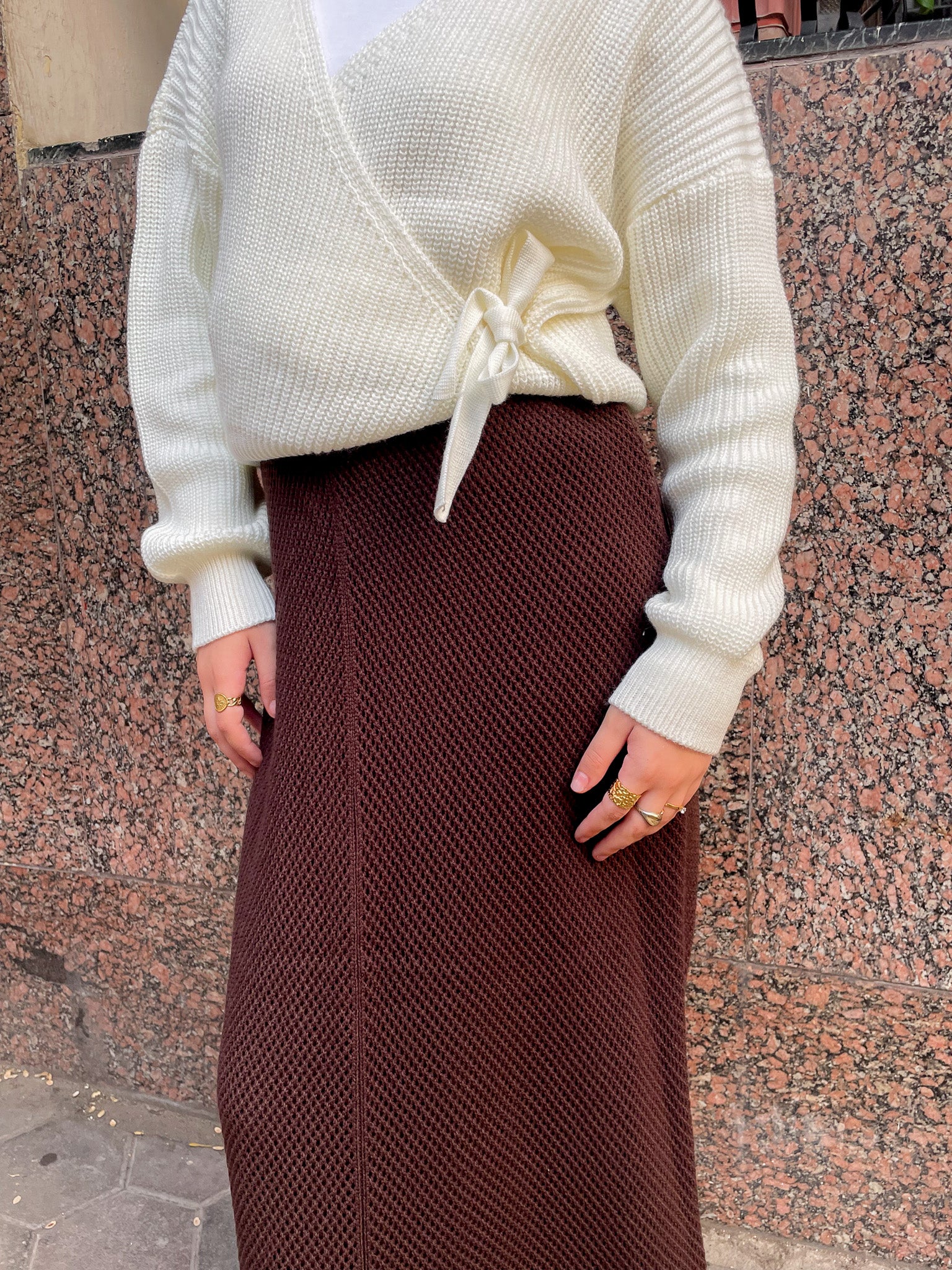 Midi Regular Knit Skirt- Brown