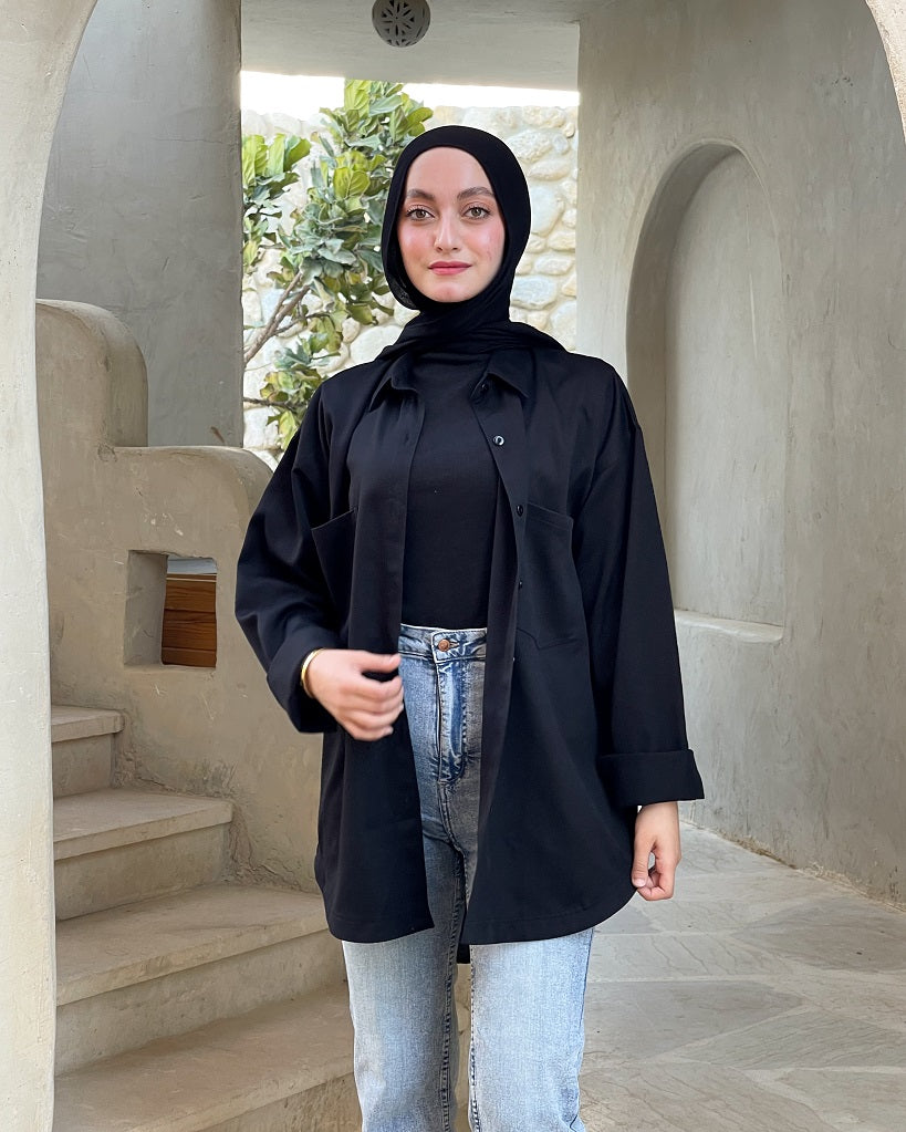 Black Buttoned Gabardine Jacket