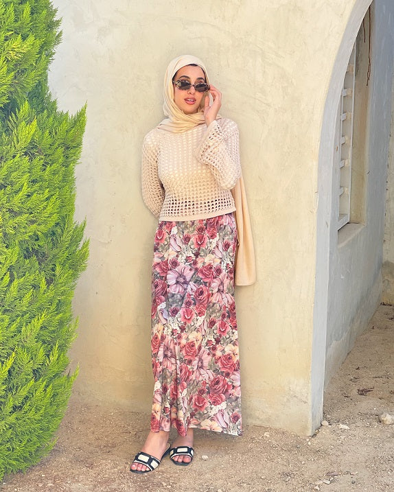 Vintage Floral Satin Skirt